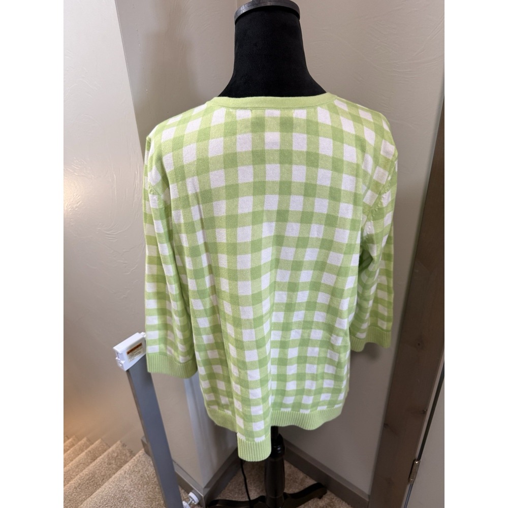 Christopher & Banks Lime Green Gingham Button Cardigan Sweater Women's L Spring - Picture 4 of 7